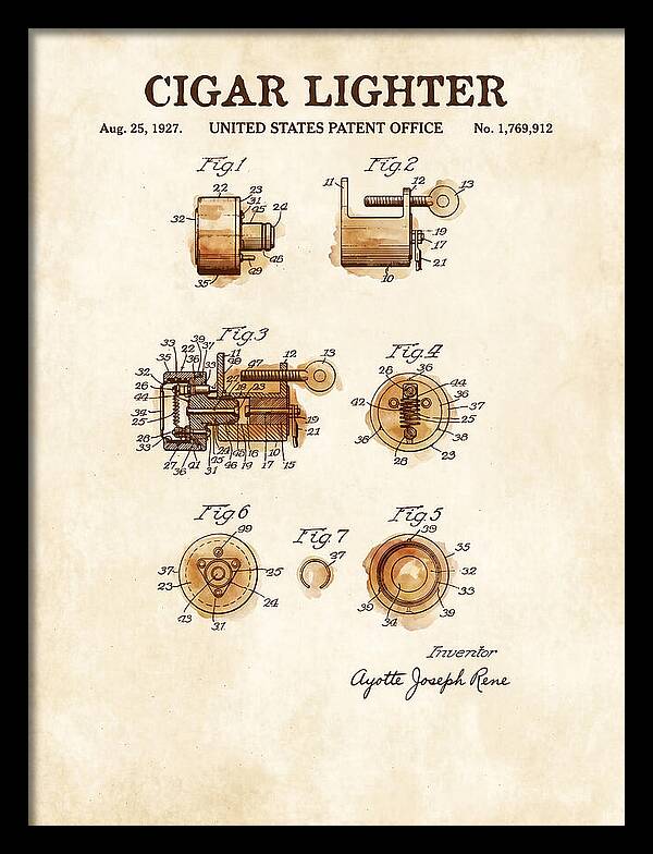Cigar Lighter Watercolor Patent Us1769912a