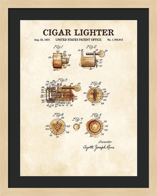 Cigar Lighter Watercolor Patent Us1769912a