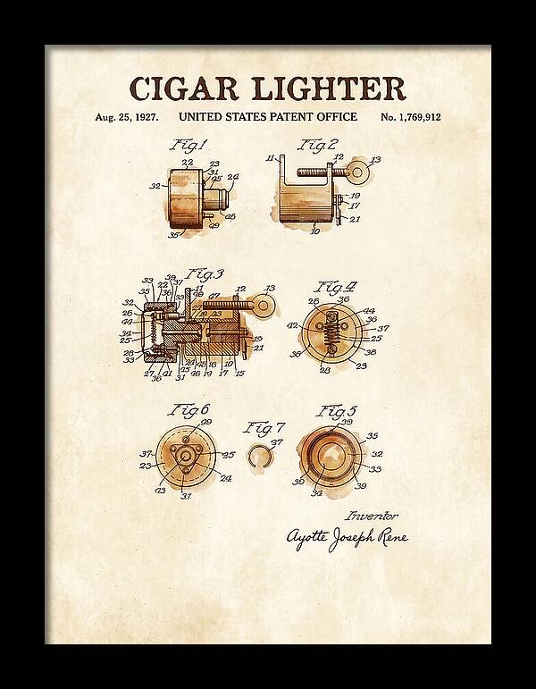Cigar Lighter Watercolor Patent Us1769912a