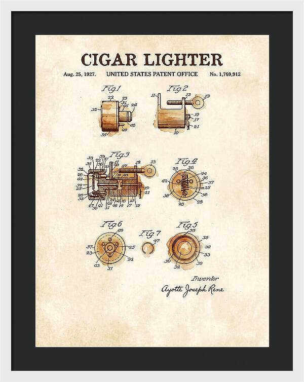 Cigar Lighter Watercolor Patent Us1769912a