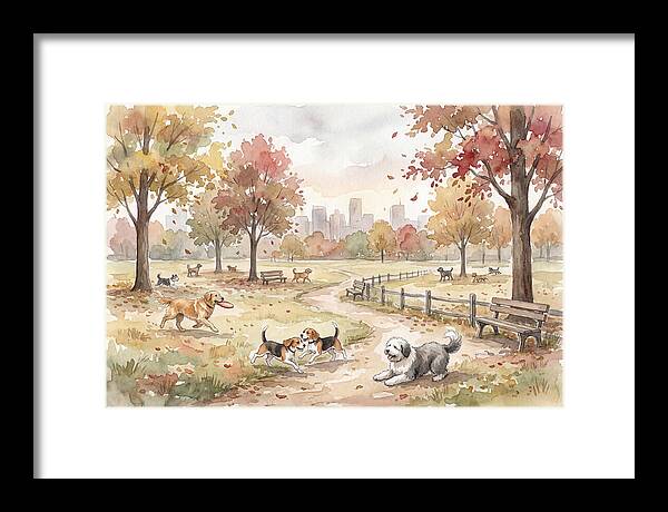 City Dog Park In Autumn