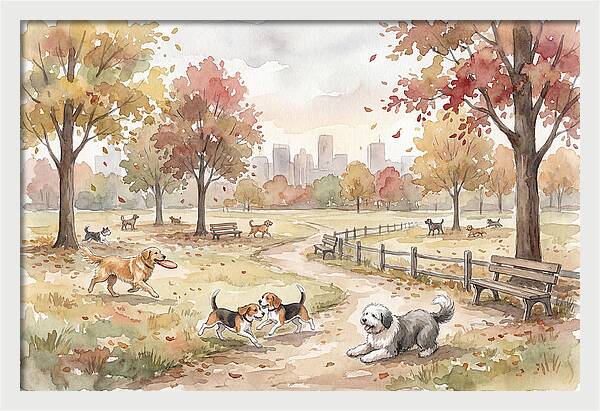 City Dog Park In Autumn