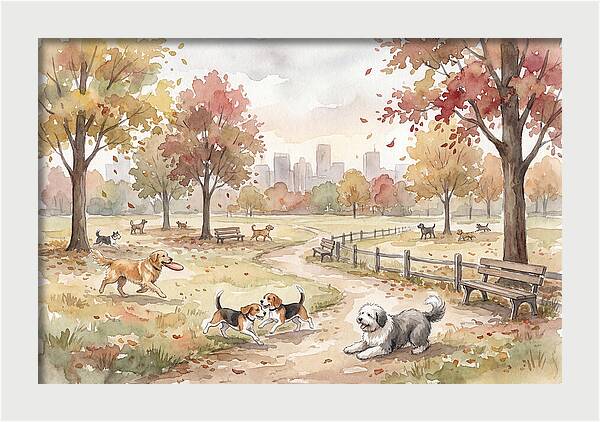 City Dog Park In Autumn