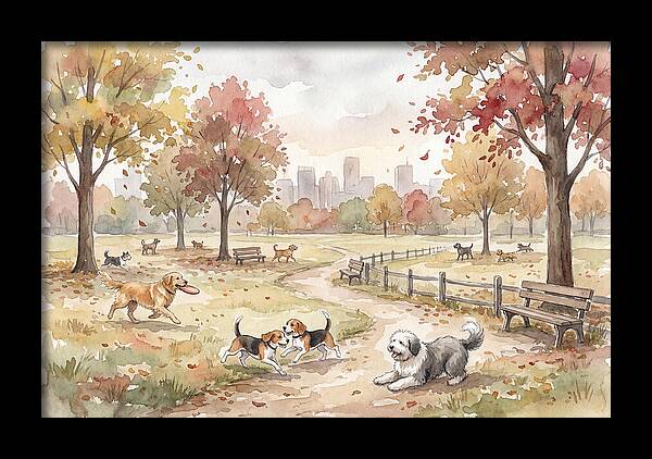 City Dog Park In Autumn