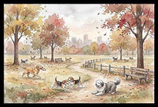 City Dog Park In Autumn