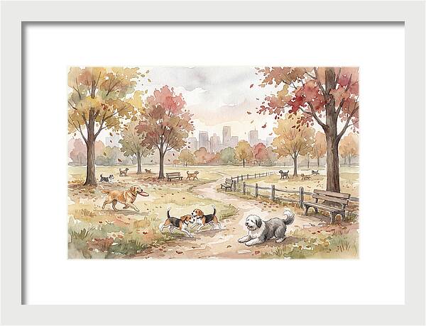 City Dog Park In Autumn