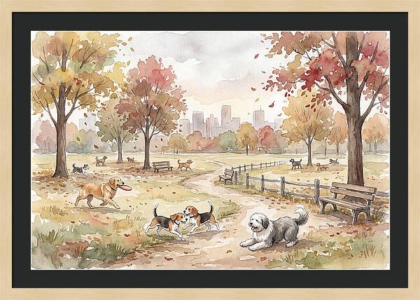 City Dog Park In Autumn