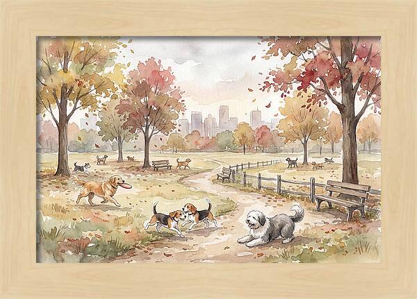 City Dog Park In Autumn