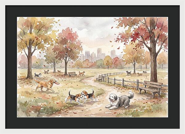 City Dog Park In Autumn