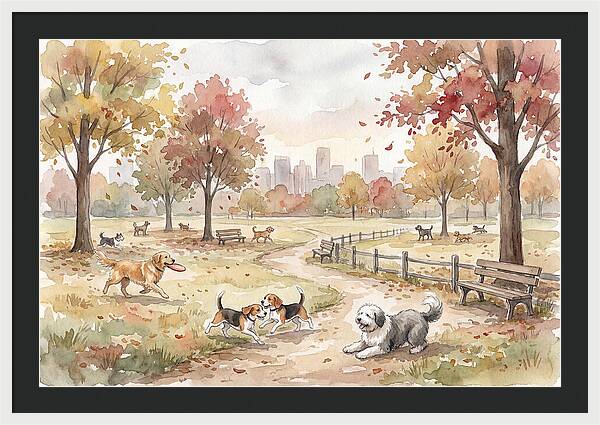 City Dog Park In Autumn