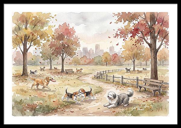 City Dog Park In Autumn