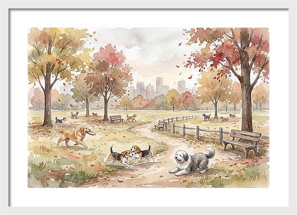 City Dog Park In Autumn