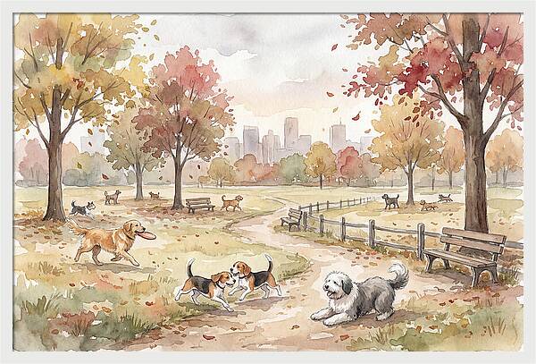 City Dog Park In Autumn