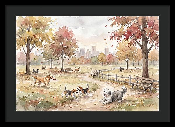 City Dog Park In Autumn