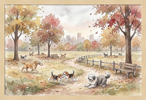 City Dog Park In Autumn