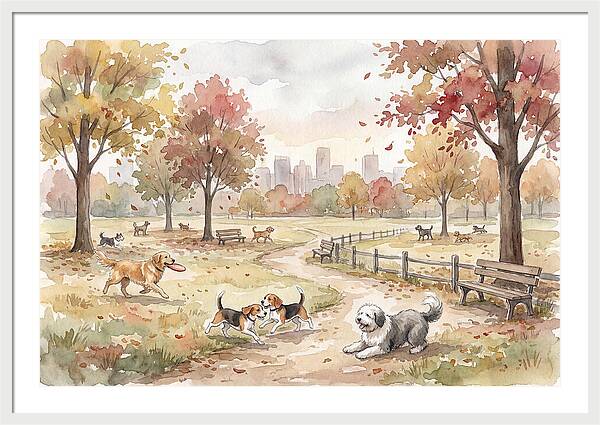 City Dog Park In Autumn