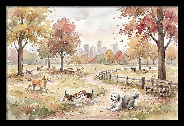 City Dog Park In Autumn