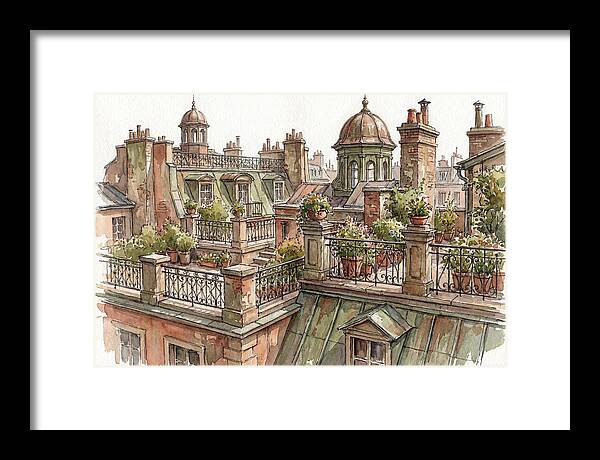 City Rooftops In Watercolor