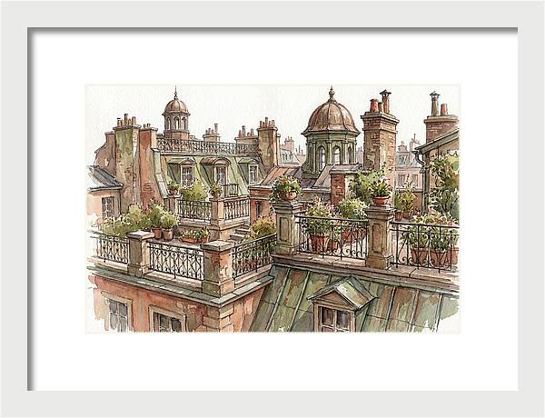 City Rooftops In Watercolor