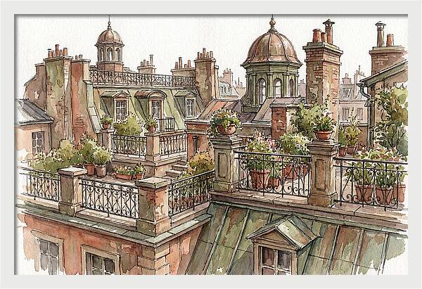 City Rooftops In Watercolor