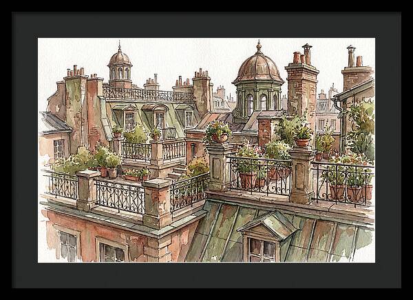 City Rooftops In Watercolor