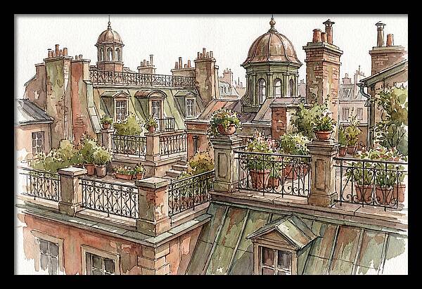 City Rooftops In Watercolor