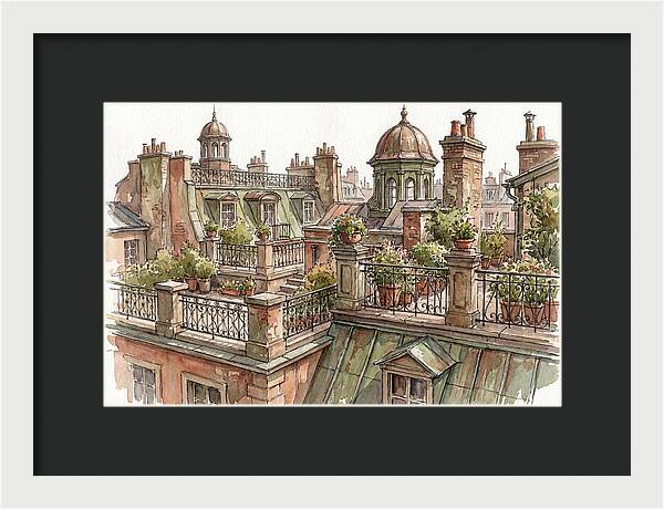 City Rooftops In Watercolor