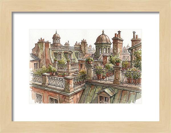 City Rooftops In Watercolor