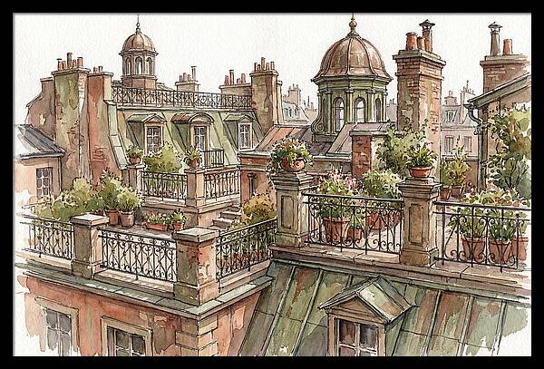 City Rooftops In Watercolor