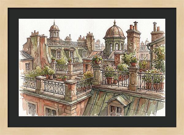 City Rooftops In Watercolor