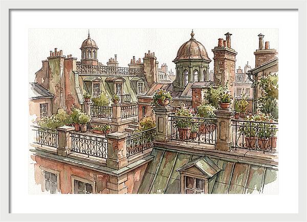City Rooftops In Watercolor
