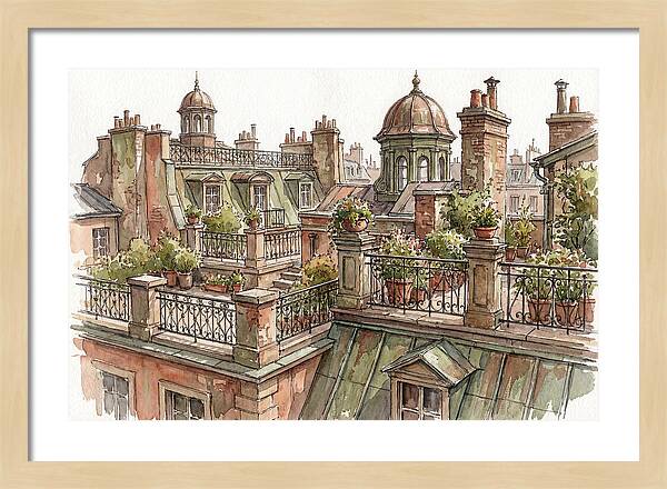 City Rooftops In Watercolor