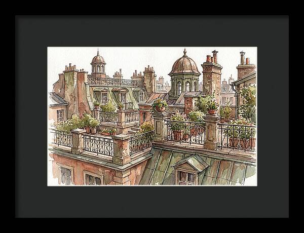 City Rooftops In Watercolor