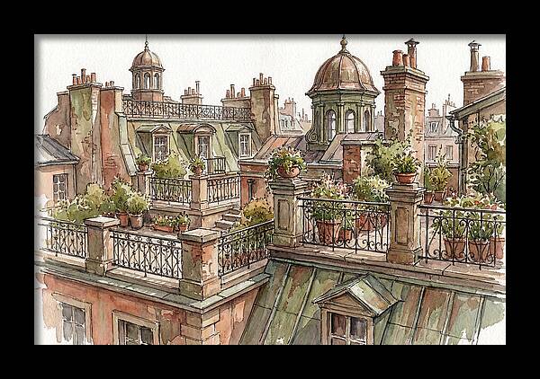 City Rooftops In Watercolor