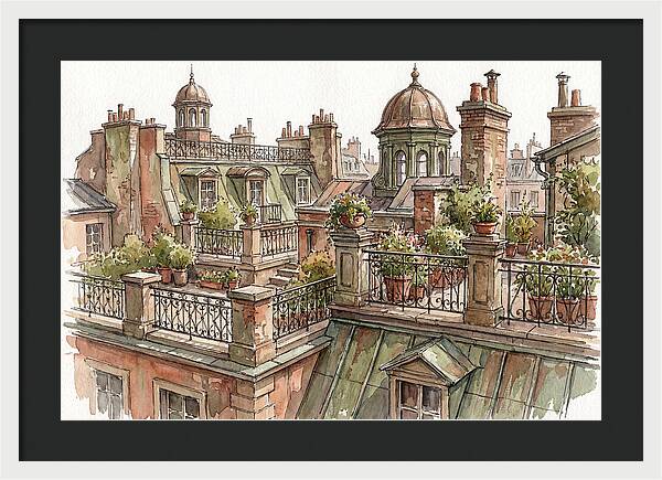 City Rooftops In Watercolor