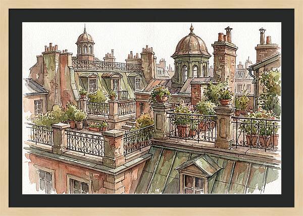 City Rooftops In Watercolor