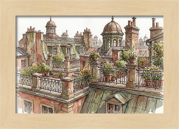 City Rooftops In Watercolor
