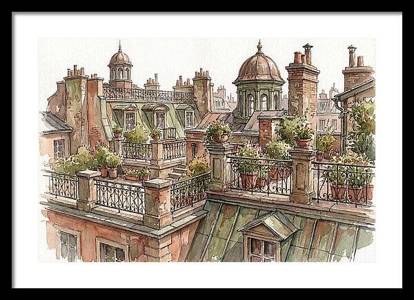 City Rooftops In Watercolor