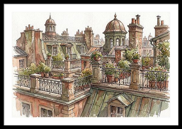 City Rooftops In Watercolor