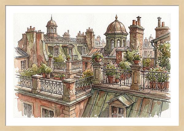 City Rooftops In Watercolor