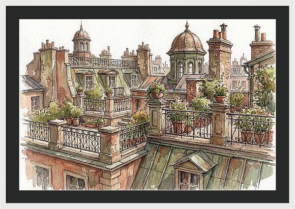 City Rooftops In Watercolor