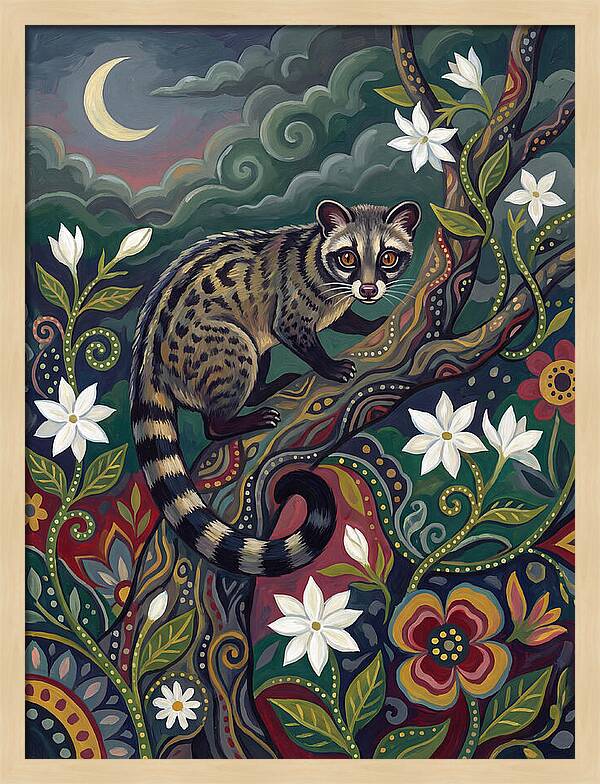 Civet Surrounded By Lush Flora