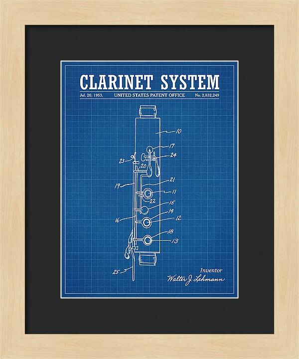 Clarinet System Blueprint Patent Us2832249a