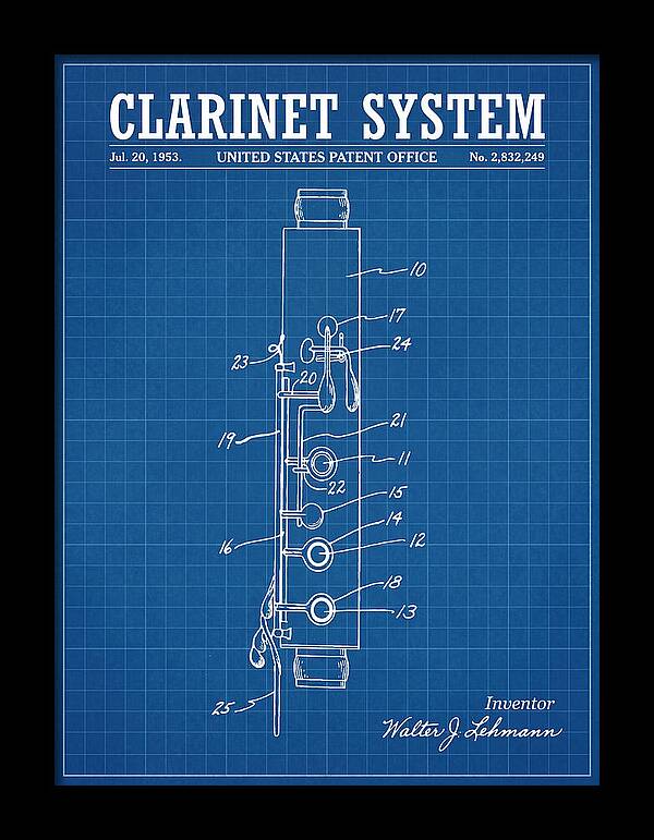 Clarinet System Blueprint Patent Us2832249a