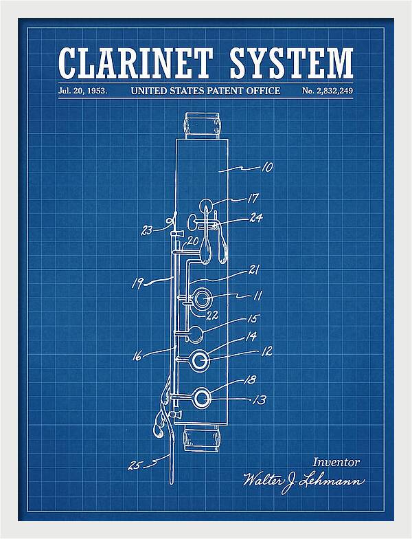 Clarinet System Blueprint Patent Us2832249a