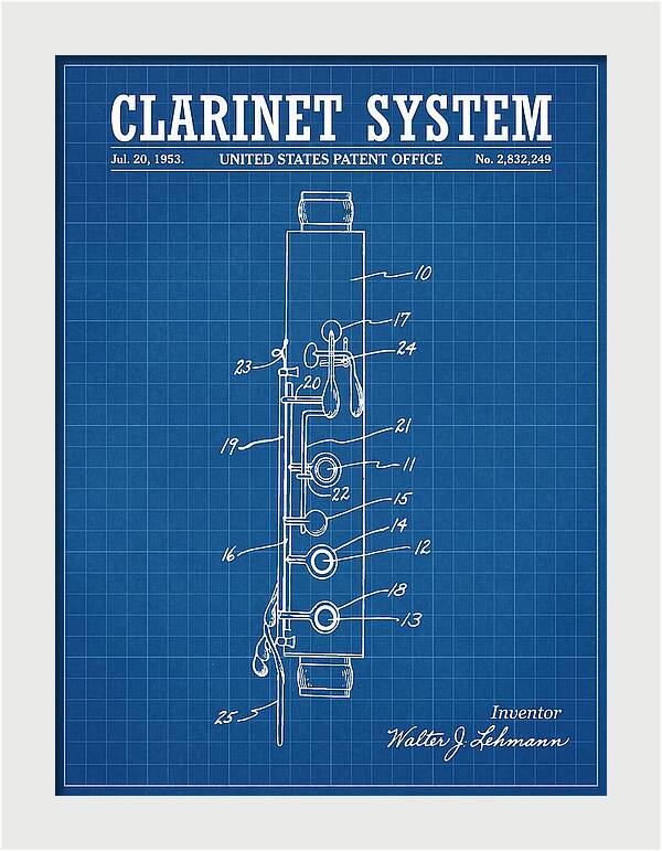 Clarinet System Blueprint Patent Us2832249a