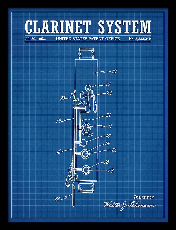 Clarinet System Blueprint Patent Us2832249a