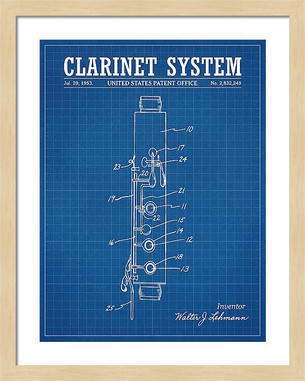 Clarinet System Blueprint Patent Us2832249a