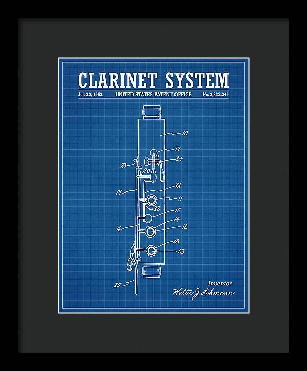 Clarinet System Blueprint Patent Us2832249a
