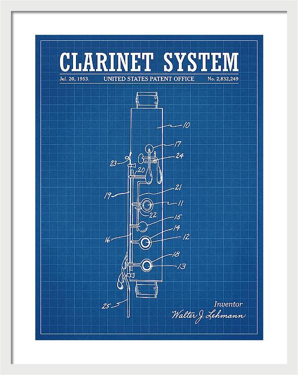 Clarinet System Blueprint Patent Us2832249a